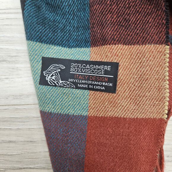 Multicolored Plaid Checker Cashmere Viscose Scarf - Picture 5 of 5